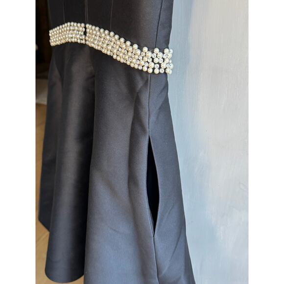 Kate Spade New York Dress Sz 0 Black Satin Mini Sleeveless Pearl Crystal Trim - Picture 7 of 13